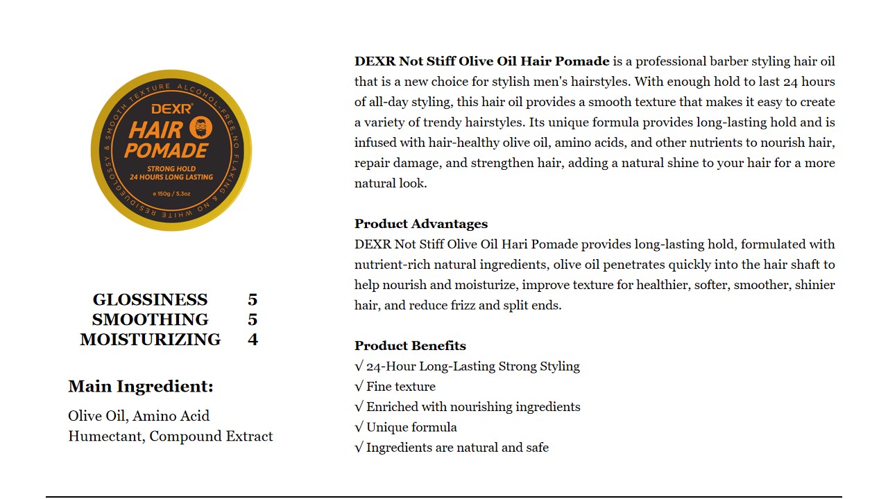 16 DEXR Not Stiff Olive Oil Hair Pomade