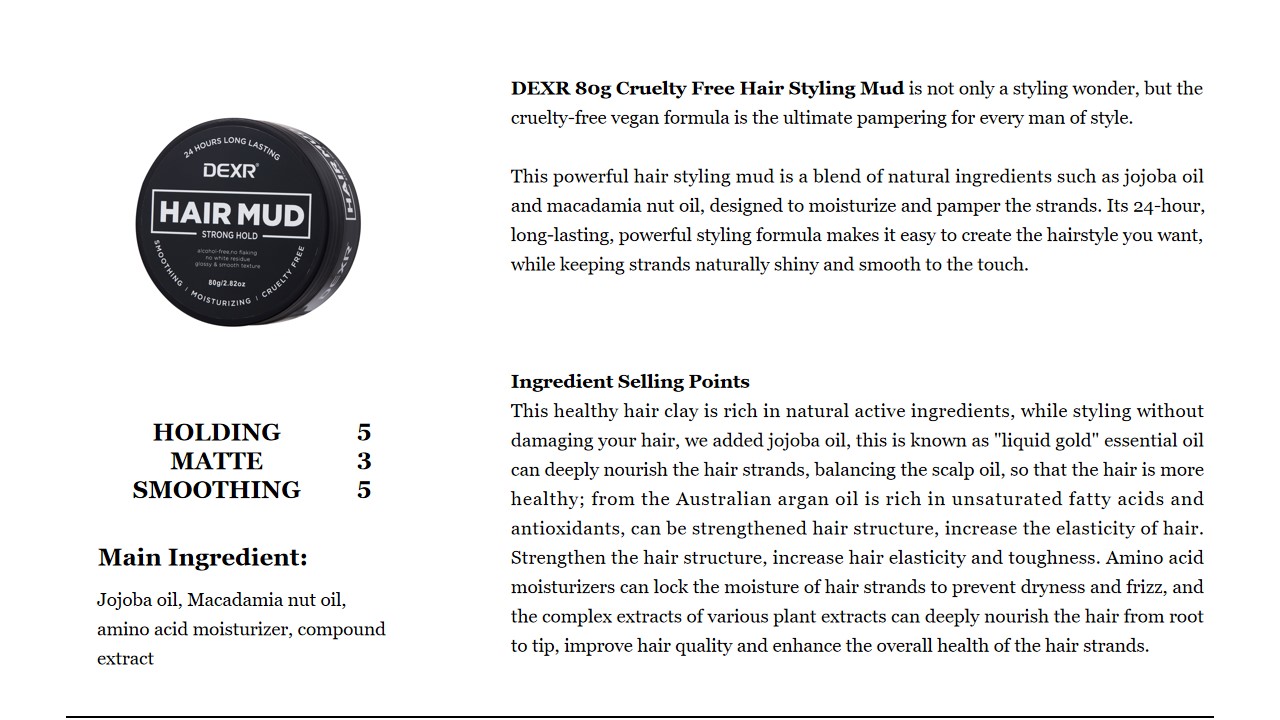 5 DEXR 80g Cruelty Free Hair Styling Mud