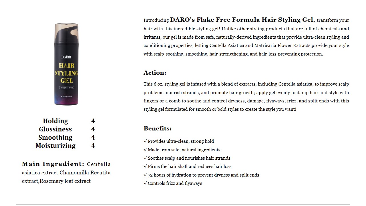 16 Flake Free Formula Hair Styling Gel