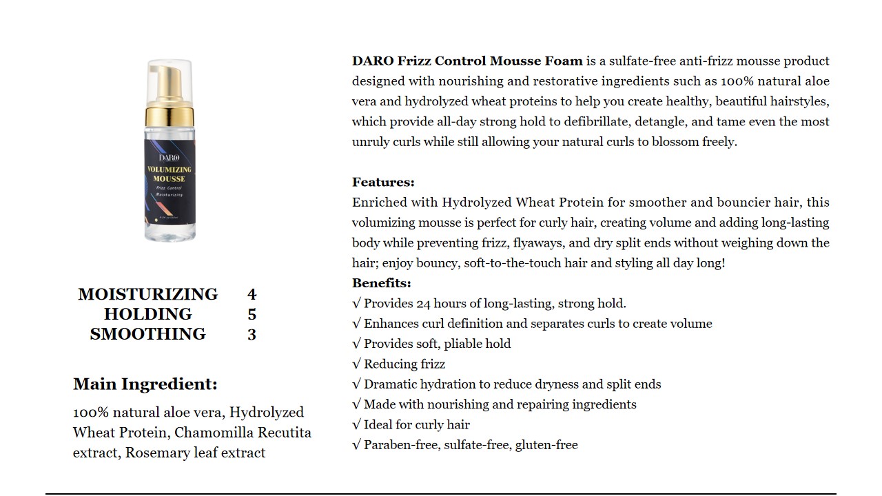 9 DARO Frizz Control Mousse Foam