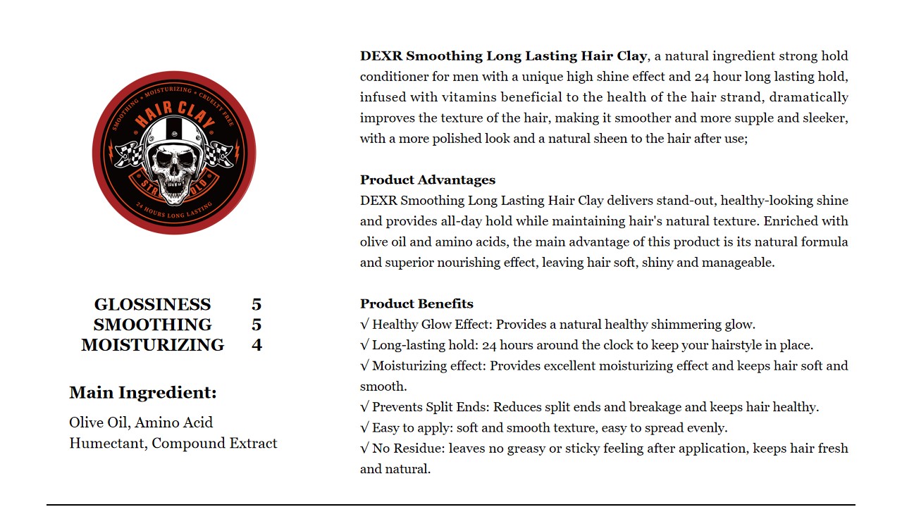 12 DEXR Smoothing Long Lasting Hair Clay