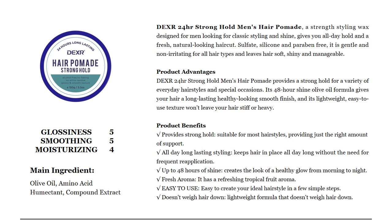 5 DEXR 24 hr Strong Hold Mens Hair Pomade