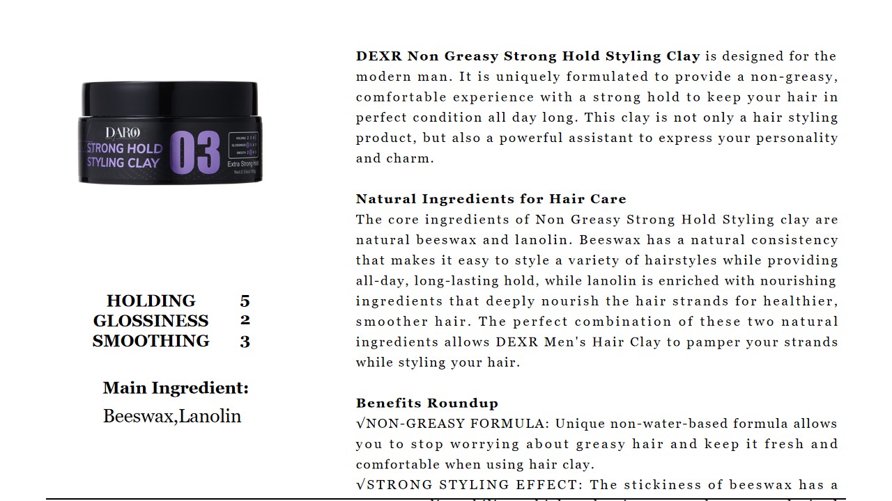 25 DEXR Non Greasy Strong Hold Styling clay