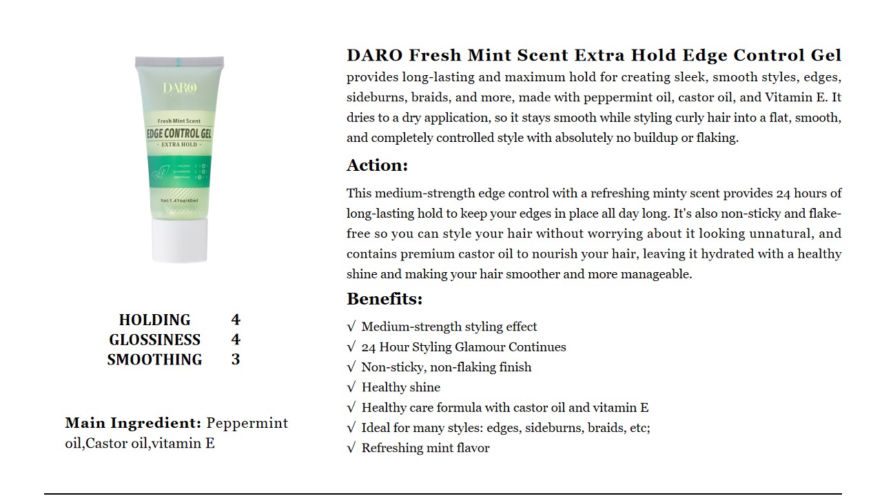 18 DARO Fresh Mint Scent Extra Hold Edge Control Gel