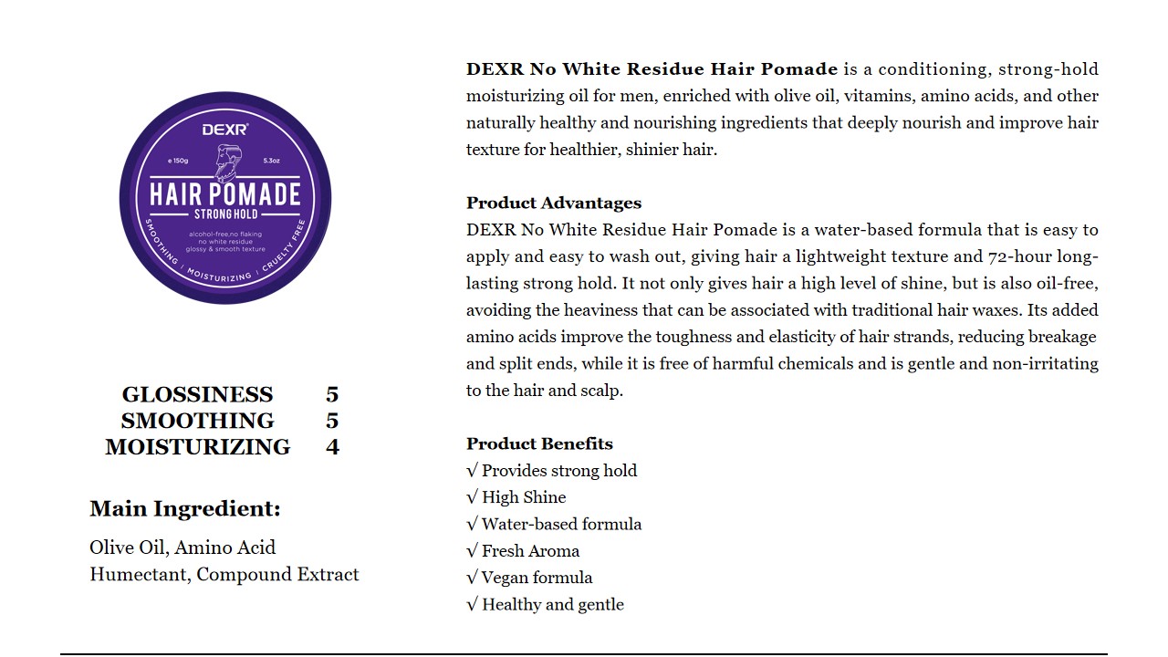 10 DEXR No White Residue Hair Pomade