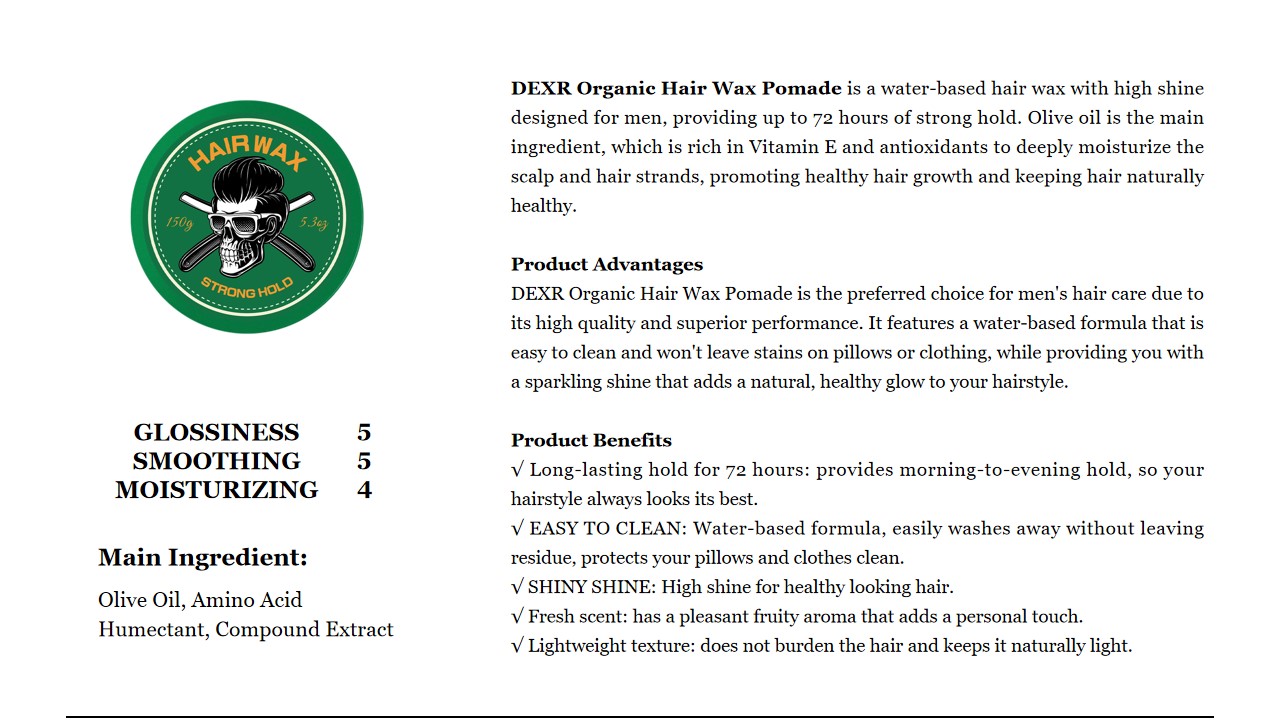 1 DEXR Organic Hair Wax Pomade