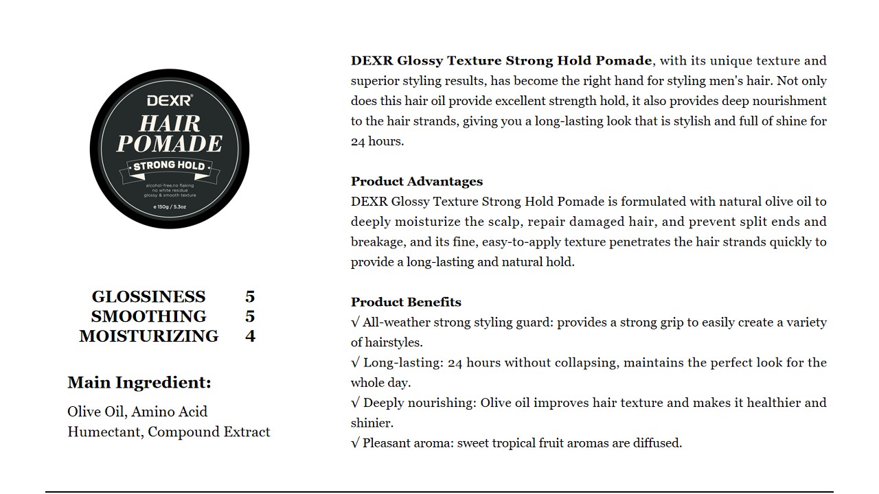 6 DEXR Glossy Texture Strong Hold Pomade