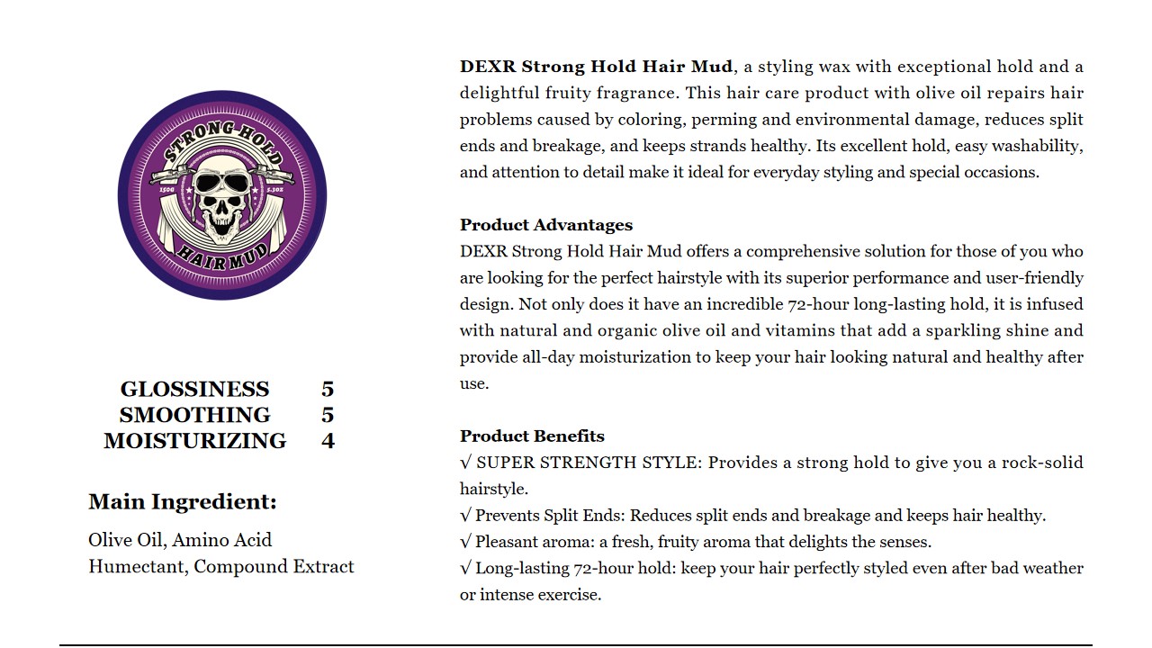 7 DEXR Strong Hold Hair Mud